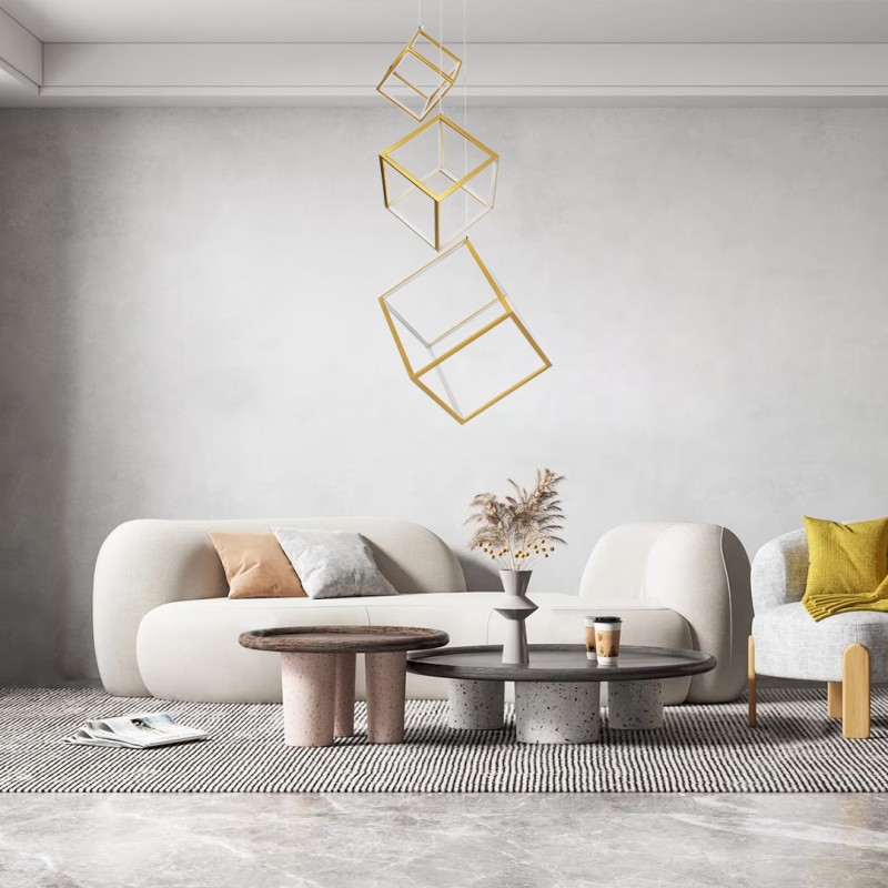 GloboStar® KIBOO-TRIO 60932 Κρεμαστό Φωτιστικό Οροφής Design LED CCT 90W 10350lm 360° AC 220-240V - Εναλλαγή Φωτισμού μέσω Τηλεχειριστηρίου All In One Ψυχρό 6000k+Φυσικό 4500k+Θερμό 2700k Dimmable Μ60 x Π60 x Υ80cm - Χρυσό Πλατίνα - 3 Years Warranty