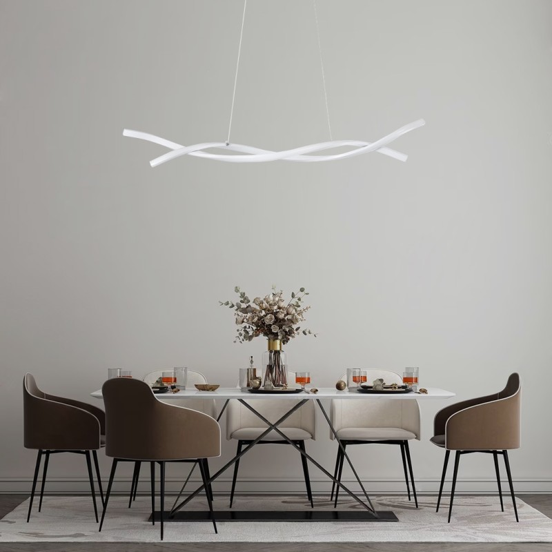 GloboStar® MORALES 61276 Κρεμαστό Φωτιστικό Οροφής Design LED CCT 54W 6048lm 200° AC 220-240V - Εναλλαγή Φωτισμού μέσω Τηλεχειριστηρίου All In One Ψυχρό 6000k+Φυσικό 4500k+Θερμό 2700k Dimmable Μ90 x Π14 x Υ14cm - Λευκό - 3 Years Warranty