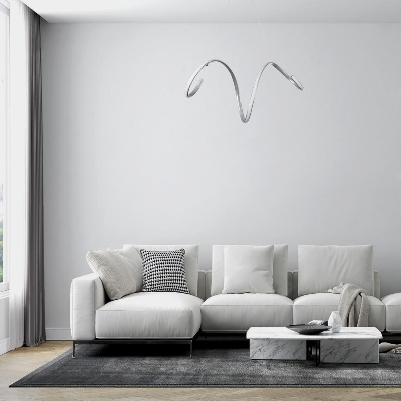 GloboStar® SPIRALE 61285 Κρεμαστό Φωτιστικό Οροφής Design LED CCT 75W 8400lm 300° AC 220-240V - Εναλλαγή Φωτισμού μέσω Τηλεχειριστηρίου All In One Ψυχρό 6000k+Φυσικό 4500k+Θερμό 2700k Dimmable Μ72 x Π25 x Υ30cm - Νίκελ Ασημί Βούρτσας - 3 Years Warranty