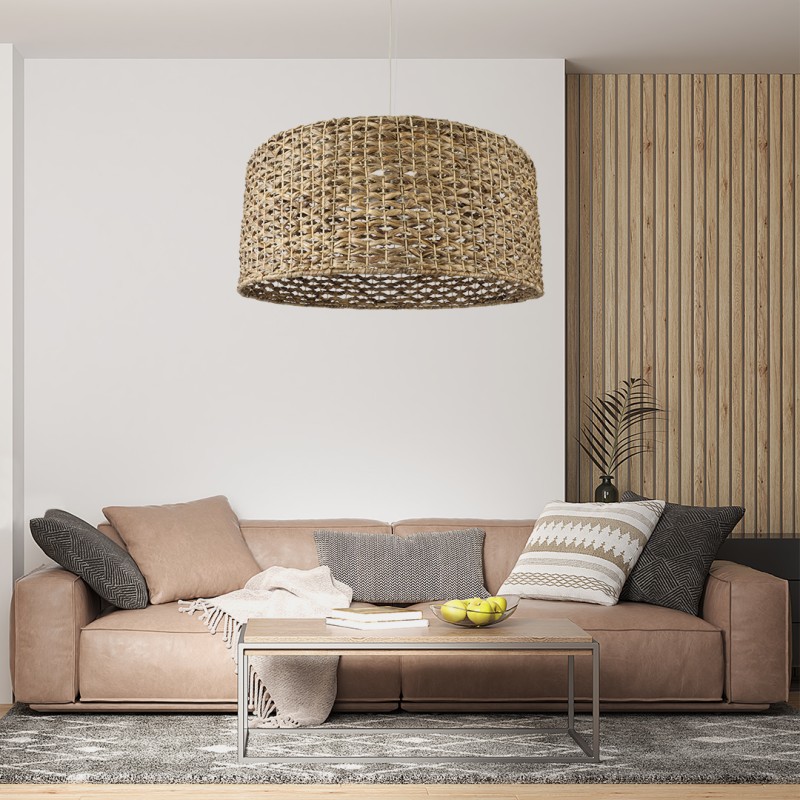 GloboStar® MANGATA 01850 Boho Κρεμαστό Φωτιστικό Καμπάνα Μονόφωτο 1 x E27 IP20 Καφέ Ξύλο - Μ90 x Π90 x Υ40cm