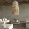 GloboStar® BASSETERRE 02163 Boho Κρεμαστό Φωτιστικό Πλέγμα Μονόφωτο 1 x E27 IP20 Μπεζ Ξύλο με Καφέ Ράφια - Μ70 x Π70 x Υ170cm
