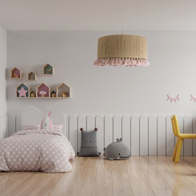 GloboStar® PUERTORICO 02096 Boho Κρεμαστό Φωτιστικό Καπέλο Μονόφωτο 1 x E27 IP20 Μπεζ & Ροζ Σχοινί - Μ50 x Π50 x Υ27cm