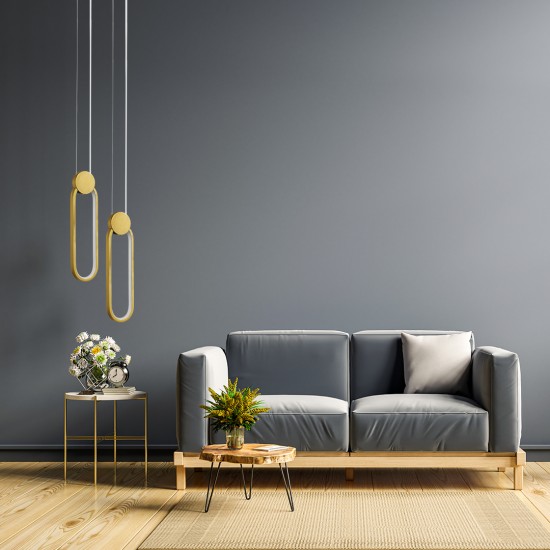 GloboStar® ILDI 61090 Κρεμαστό Φωτιστικό Οροφής Design LED CCT 12W 1440lm 300° AC 220-240V - Εναλλαγή Φωτισμού μέσω Διακόπτη On/Off All In One Ψυχρό 6000k+Φυσικό 4500k+Θερμό 2700k Μ10 x Π2.3 x Υ38cm - Χρυσό Βούρτσας
