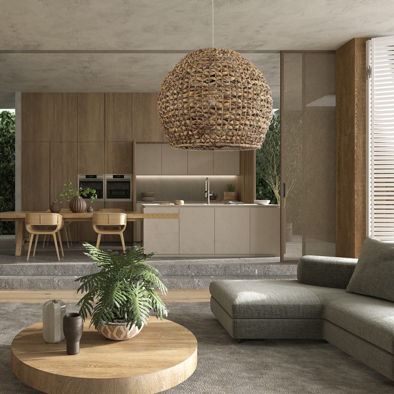 GloboStar® MANGATA 01851 Boho Κρεμαστό Φωτιστικό Καμπάνα Μονόφωτο 1 x E27 IP20 Καφέ Ξύλο - Μ60 x Π60 x Υ50cm