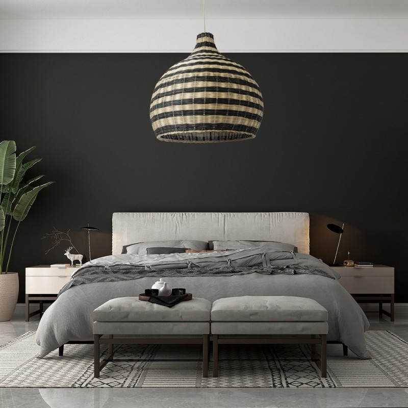 GloboStar® JAMAICA 01955 Boho Κρεμαστό Φωτιστικό Καμπάνα Μονόφωτο 1 x E27 IP20 Μπεζ & Χακί Ξύλο - Μ60 x Π60 x Υ60cm