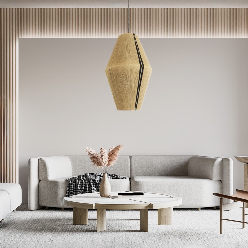 GloboStar® SALERNO 02077 Boho Κρεμαστό Φωτιστικό Πλέγμα Μονόφωτο 1 x E27 IP20 Μπεζ & Μαύρο Σχοινί - Μ50 x Π50 x Υ80cm