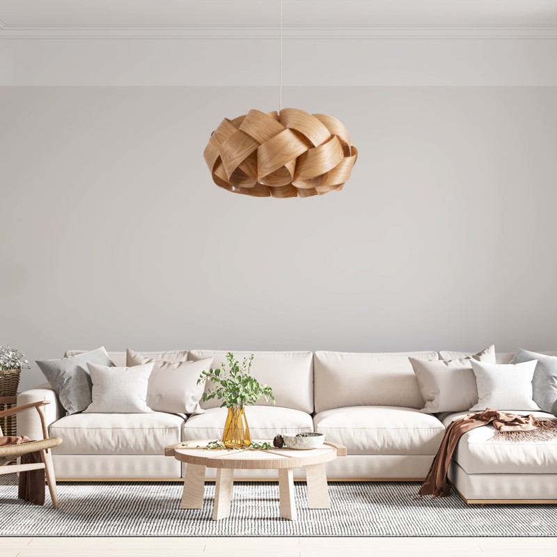 GloboStar® SARDIGNA 02218 Boho Κρεμαστό Φωτιστικό Πλέγμα Μονόφωτο 1 x E27 IP20 Καφέ Ξύλο - Μ60 x Π60 x Υ30cm