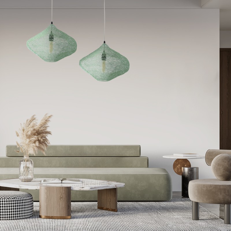 GloboStar® KENTUCKY 01864 Vintage Κρεμαστό Φωτιστικό Πλέγμα Μονόφωτο 1 x E27 IP20 Τιρκουάζ Μέταλλο - Μ40 x Π40 x Υ30cm