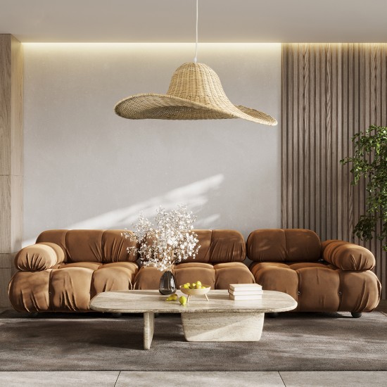 GloboStar® ESPARGOS 02214 Boho Κρεμαστό Φωτιστικό Πλέγμα Μονόφωτο 1 x E27 IP20 Μπεζ Ξύλο - Μ70 x Π70 x Υ35cm GloboStar® ESPARGOS 02214 Boho Κρεμαστό Φωτιστικό Πλέγμα Μονόφωτο 1 x E27 IP20 Μπεζ Ξύλο - Μ70 x Π70 x Υ35cm
