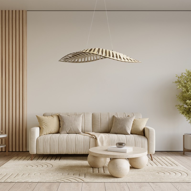 GloboStar® NANI 02285 Μοντέρνο Κρεμαστό Φωτιστικό Πλέγμα LED 36W 2880lm 120° AC 220-240V IP20 Φυσικό Λευκό 4500K Μπεζ Ξύλο - Μ48 x Π48 x Υ18cm - 2 Xρόνια Εγγύηση