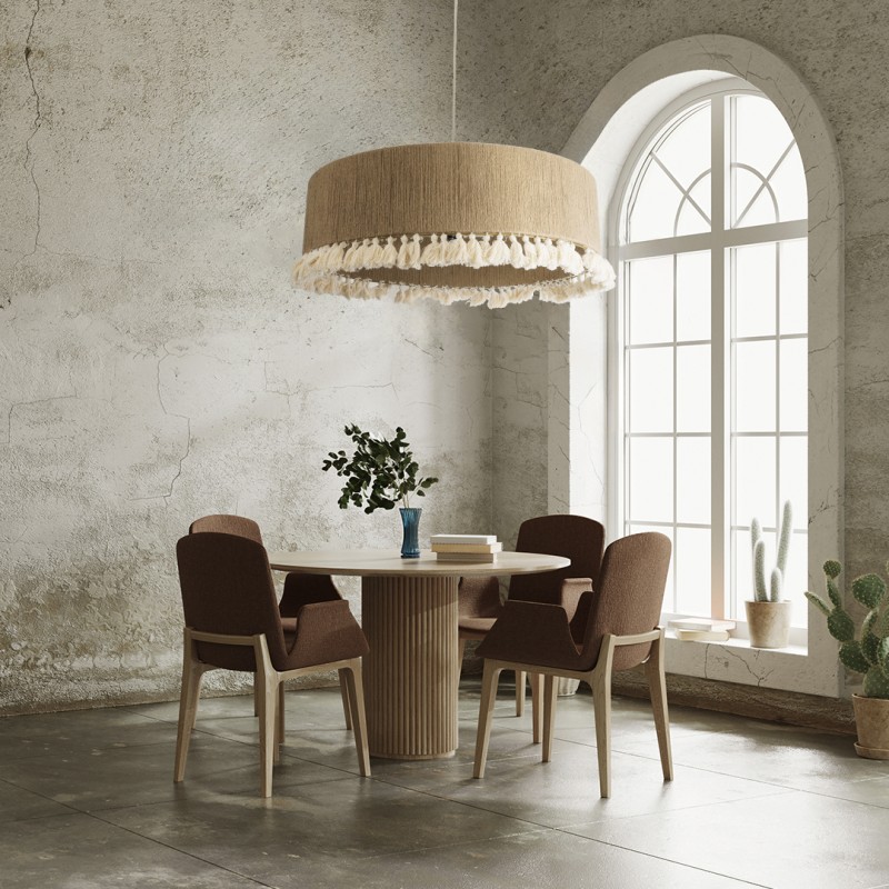 GloboStar® PUERTORICO 02095 Boho Κρεμαστό Φωτιστικό Καπέλο Τριφωτο 3 x E27 IP20 Μπεζ & Λευκό Σχοινί - Μ80 x Π80 x Υ27cm