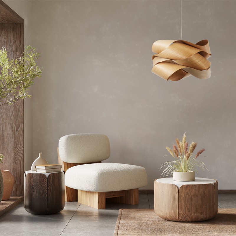 GloboStar® SARDIGNA 02180 Boho Κρεμαστό Φωτιστικό Πλέγμα Μονόφωτο 1 x E27 IP20 Καφέ Ξύλο - Μ60 x Π60 x Υ30cm