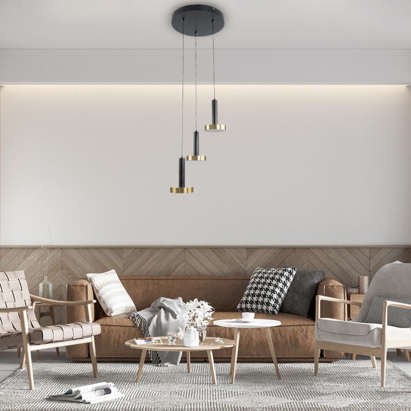 GLOBOSTAR® ZANE 60934 Κρεμαστό Φωτιστικό Design LED CCT 54W 6048lm 120° AC 220-240V IP20 - Εναλλαγή Φωτισμού μέσω Τηλεχειριστηρίου All In One Ψυχρό 6000k+Φυσικό 4500k+Θερμό 2700k Dimmable - Φ40 x Υ20cm - Μαύρο & Χρυσό - 3 Χρόνια Εγγύηση