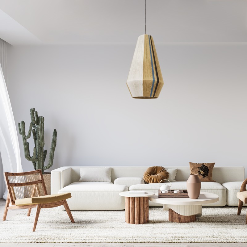 GloboStar® SALERNO 02079 Boho Κρεμαστό Φωτιστικό Πλέγμα Μονόφωτο 1 x E27 IP20 Πολύχρωμο Σχοινί - Μ50 x Π50 x Υ90cm