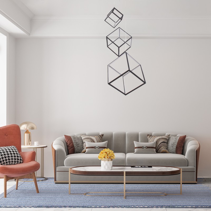 GloboStar® KIBOO-TRIO 60931 Κρεμαστό Φωτιστικό Οροφής Design LED CCT 90W 10350lm 360° AC 220-240V - Εναλλαγή Φωτισμού μέσω Τηλεχειριστηρίου All In One Ψυχρό 6000k+Φυσικό 4500k+Θερμό 2700k Dimmable Μ60 x Π60 x Υ80cm - Μαύρο - 3 Years Warranty