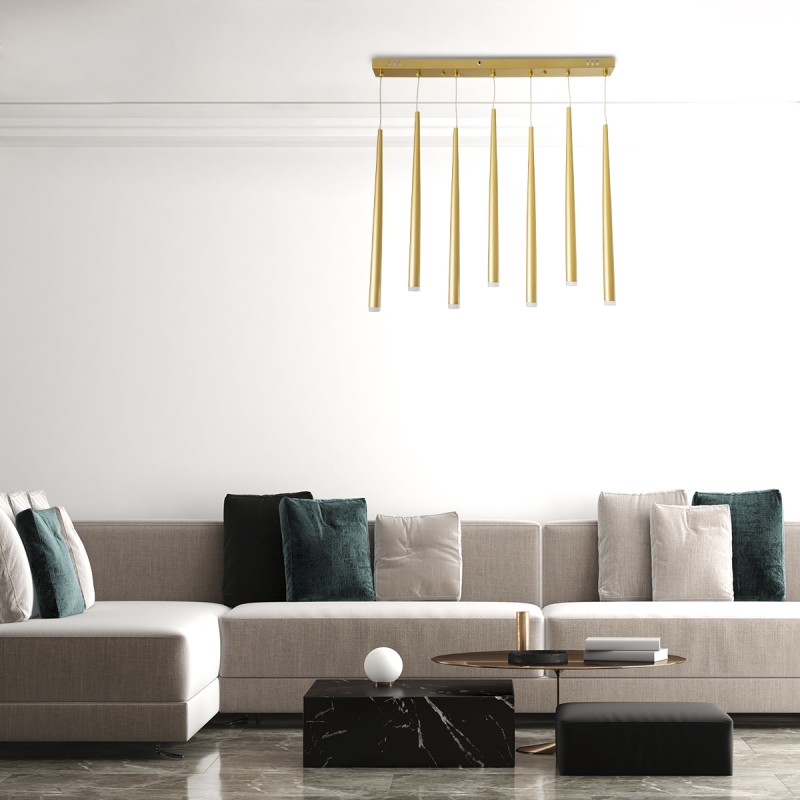 GloboStar® TEARS 61312 Κρεμαστό Φωτιστικό Οροφής Design LED CCT 21W 2310lm 180° AC 220-240V - Εναλλαγή Φωτισμού μέσω Τηλεχειριστηρίου All In One Ψυχρό 6000k+Φυσικό 4500k+Θερμό 2700k Dimmable Μ70 x Π3.2 x Υ60cm - Χρυσό Βούρτσας - 3 Years Warranty