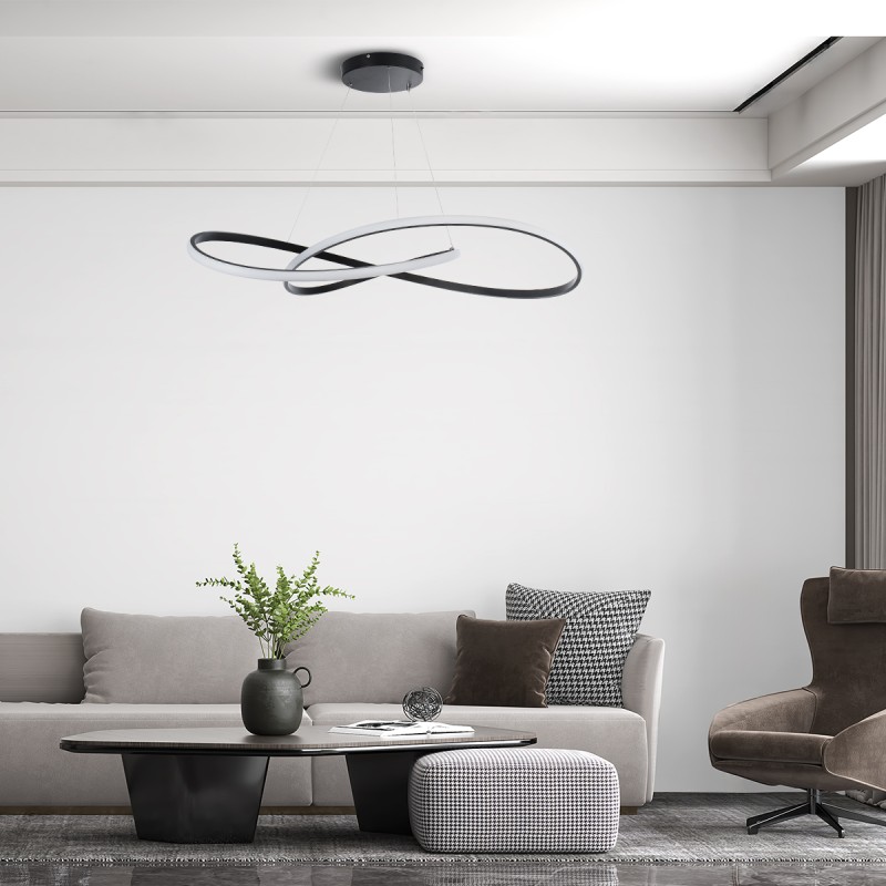 GloboStar® DEXTER 60917 Κρεμαστό Φωτιστικό Οροφής Design LED CCT 120W 13440lm 300° AC 220-240V - Εναλλαγή Φωτισμού μέσω Τηλεχειριστηρίου All In One Ψυχρό 6000k+Φυσικό 4500k+Θερμό 2700k Dimmable Φ103cm - Μαύρο - 3 Years Warranty