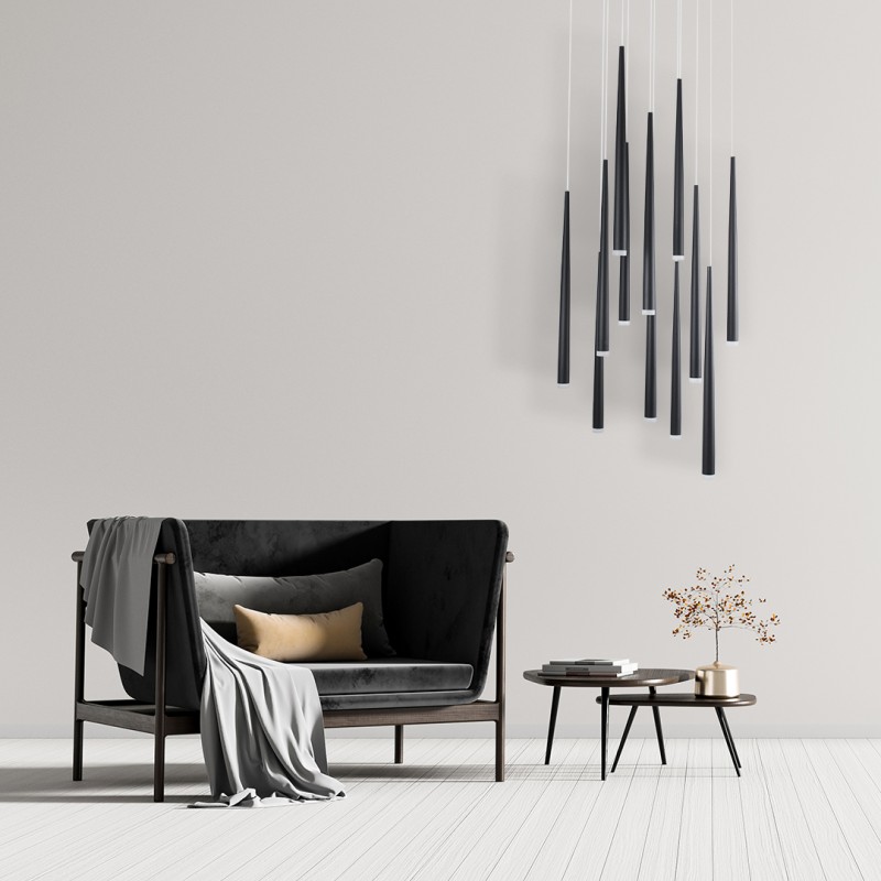 GloboStar® TEARS 61313 Κρεμαστό Φωτιστικό Οροφής Design LED CCT 36W 3960lm 180° AC 220-240V - Εναλλαγή Φωτισμού μέσω Τηλεχειριστηρίου All In One Ψυχρό 6000k+Φυσικό 4500k+Θερμό 2700k Dimmable Φ60 x Υ51.5cm - Μαύρο - 3 Years Warranty