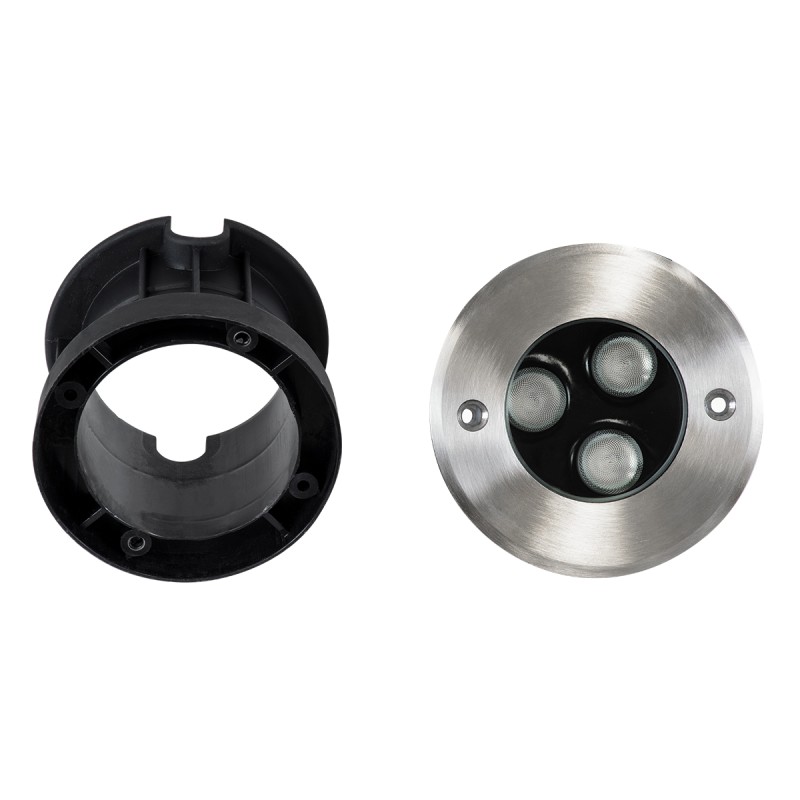 GloboStar® UNDERGROUND-FANI S-90981 Χωνευτό Φωτιστικό Σποτ Δαπέδου LED 12W 1020lm 60° DC 24V Αδιάβροχο IP68 Φ10 x Υ7.5cm RGBW DMX512 - Ανοξείδωτο Ατσάλι