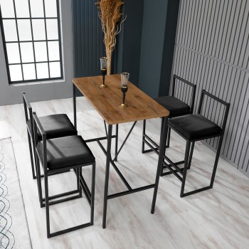 Bar Table & Stool Set (5 Pieces) Nordic - Black Walnut
Black