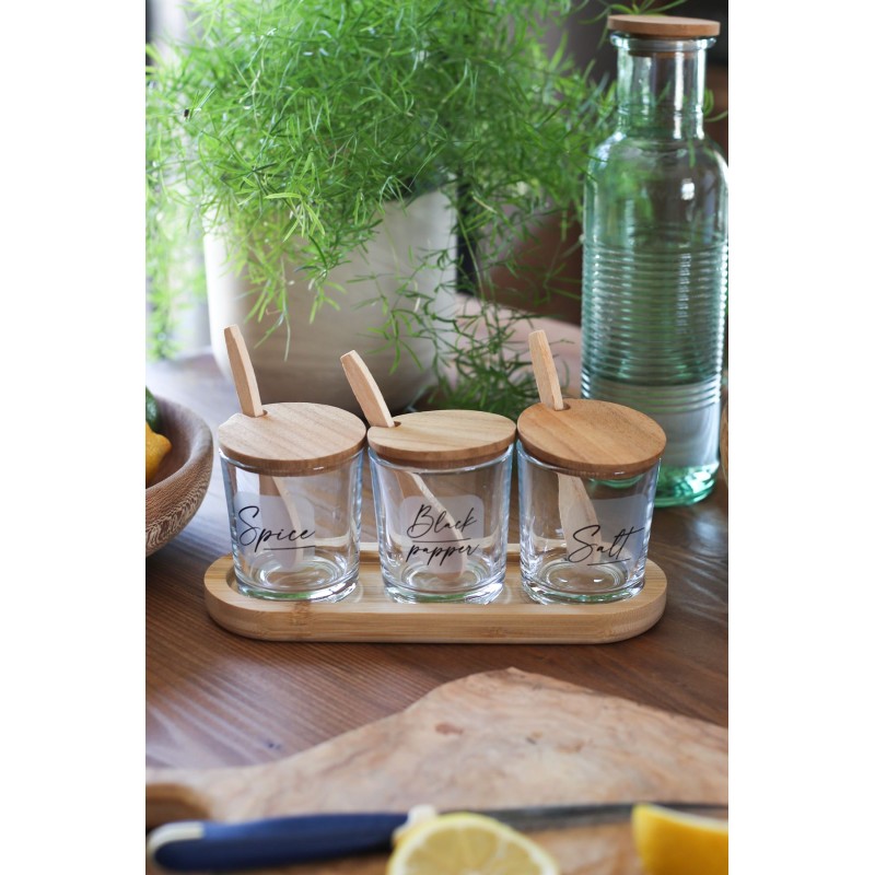 Spice Jar Set (3 Pieces) Marsala Bambu Transparent