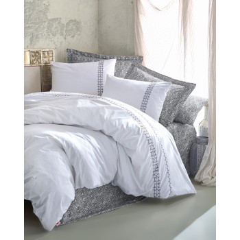 Ranforce Double Quilt Cover Set Paola - Grey Grey
White