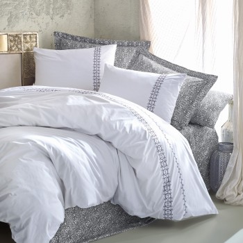 Ranforce Double Quilt Cover Set Paola - Grey Grey
White