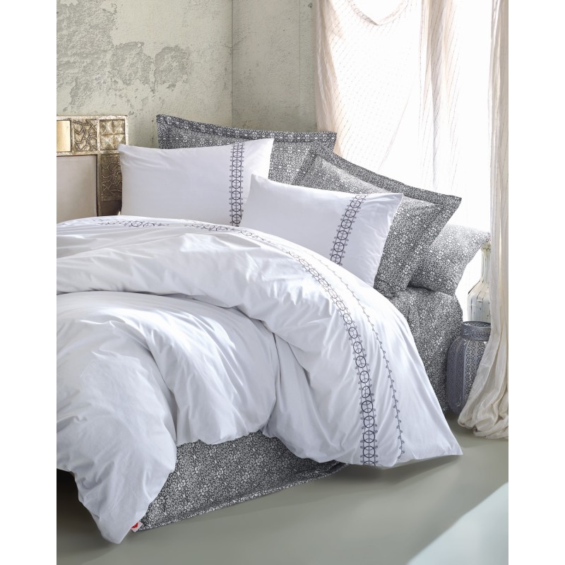 Lessentiel Ranforce Double Quilt Cover Set Paola - Grey Grey
White