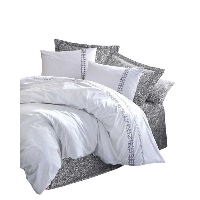 Lessentiel Ranforce Double Quilt Cover Set Paola - Grey Grey
White