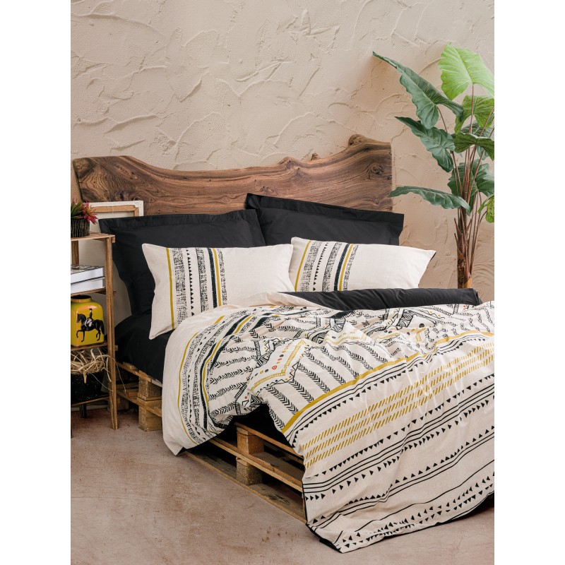 Lessentiel Ranforce Single Quilt Cover Set Elvira - Black Black
White
Gold