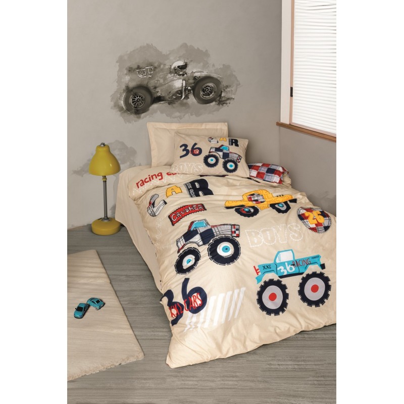 Lessentiel Ranforce Young Quilt Cover Set Cars - Beige Beige