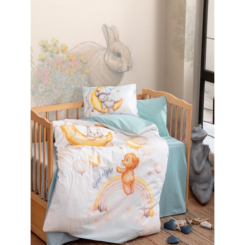 Lessentiel Ranforce Baby Quilt Cover Set Moon - Mint Mint