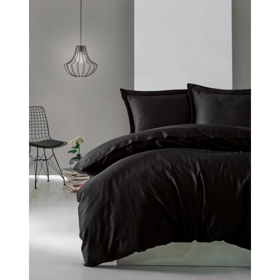 Satin Double Quilt Cover Set Elegant - Black Black Lessentiel Satin Double Quilt Cover Set Elegant - Black Black