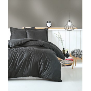 Satin Double Quilt Cover Set Stripe - Anthracite Anthracite