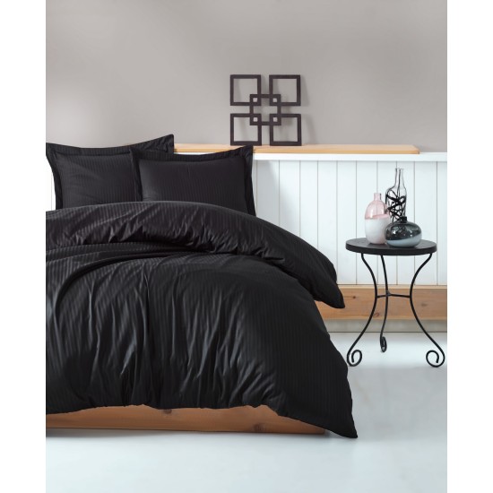 Satin Double Quilt Cover Set Stripe - Black Black Lessentiel Satin Double Quilt Cover Set Stripe - Black Black