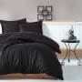Satin Double Quilt Cover Set Stripe - Black Black