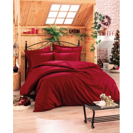 Satin Double Quilt Cover Set Stripe - Claret Red v2 Claret Red Lessentiel Satin Double Quilt Cover Set Stripe - Claret Red v2 Claret Red
