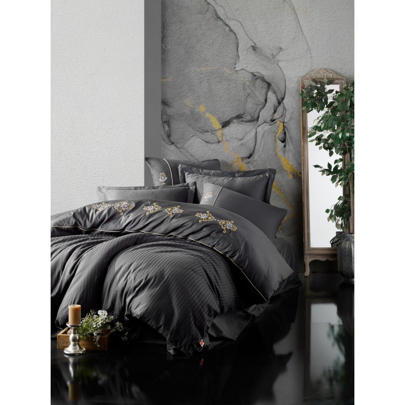 Lessentiel Satin Double Quilt Cover Set King - Anthracite Anthracite
Gold
White