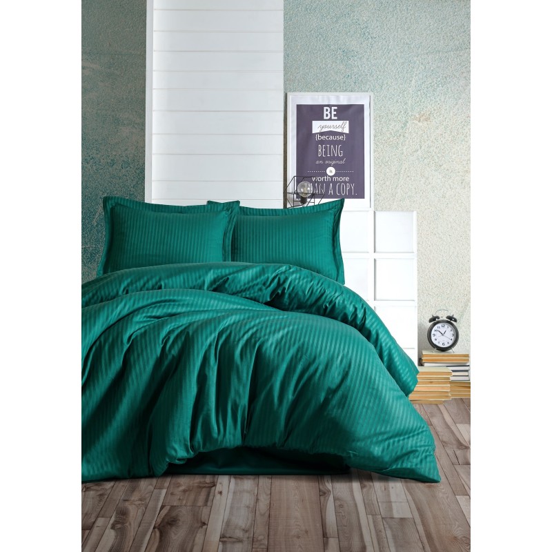 Lessentiel Satin Double Quilt Cover Set Stripe - Petrol Green Petrol Green