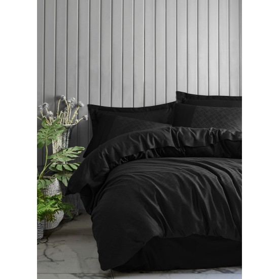 Satin Double Quilt Cover Set Dama - Black Black Lessentiel Satin Double Quilt Cover Set Dama - Black Black