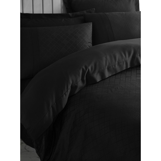 Satin Double Quilt Cover Set Dama - Black Black Lessentiel Satin Double Quilt Cover Set Dama - Black Black