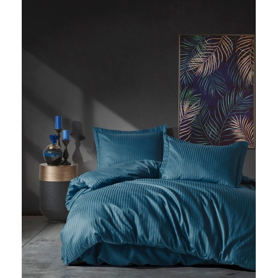 Satin Double Quilt Cover Set Stripe - Blue Blue Lessentiel Satin Double Quilt Cover Set Stripe - Blue Blue