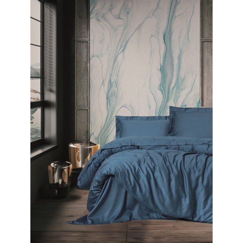 Lessentiel Satin Double Quilt Cover Set Elegant - Blue Blue
