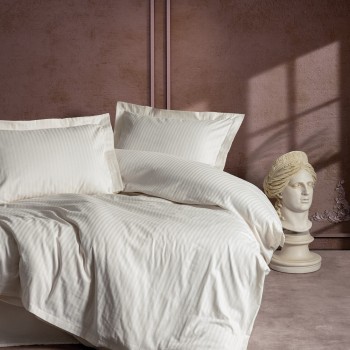 Satin Double Quilt Cover Set Stripe - Ecru Ecru