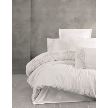 Satin Double Quilt Cover Set Genny - White White