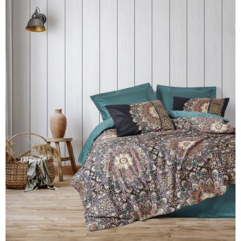 Satin Double Quilt Cover Set Ornate - Petrol Petrol