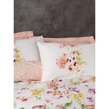 Ranforce Single Quilt Cover Set Emma v2 - Salmon Salmon
White