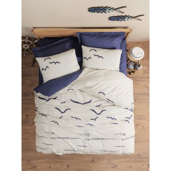 Ranforce Single Quilt Cover Set Larum - Dark Blue Dark Blue
White
