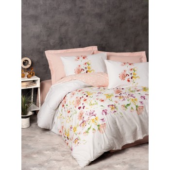 Ranforce Double Quilt Cover Set Emma v2 - Salmon Salmon
White