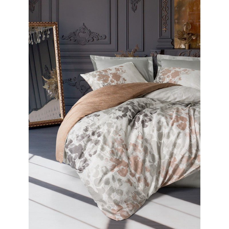 Lessentiel Satin Double Quilt Cover Set Blatt - Grey Grey